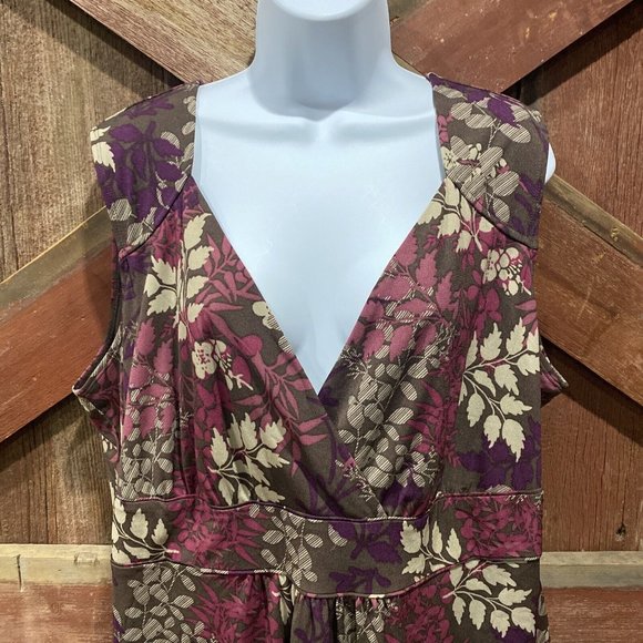 a.n.a Sleeveless Floral Tunic Blouse V-Neck Brown Purple Pink XXL 2X Lined Rayon - Picture 2 of 11